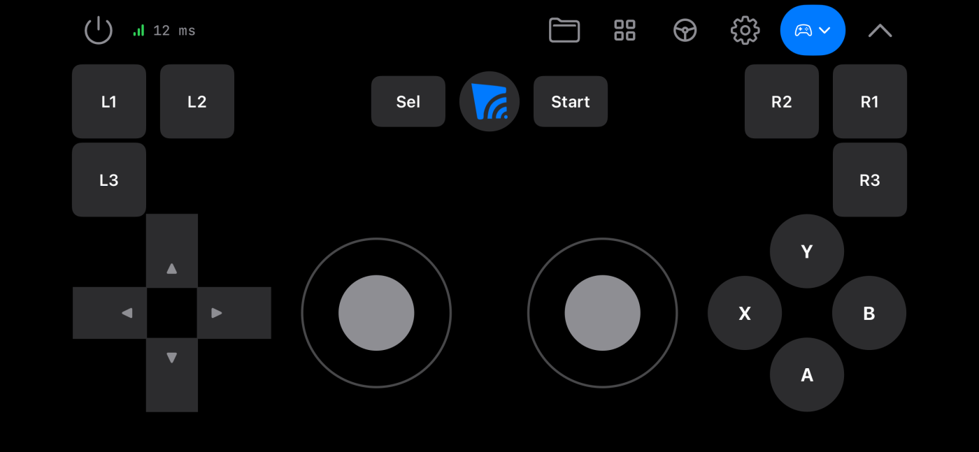 Gamepad mode on an iPhone in landscape, with the same controls closer together