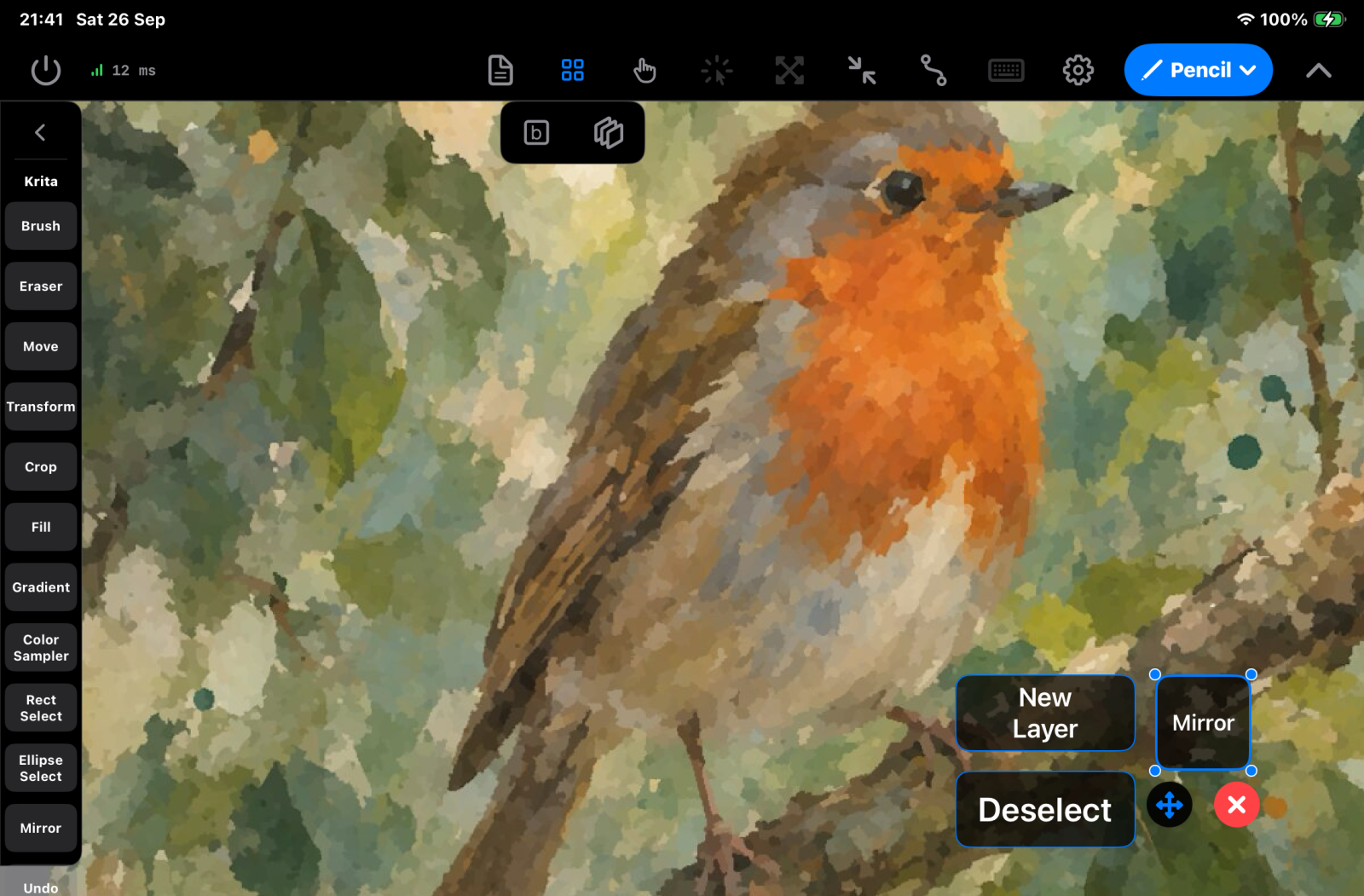 Pencil mode in edit mode. Below the Edit buttons control are the Add button and Add overlay controls. One button on the canvas is selected, with a handle on each corner and a delete button below it.