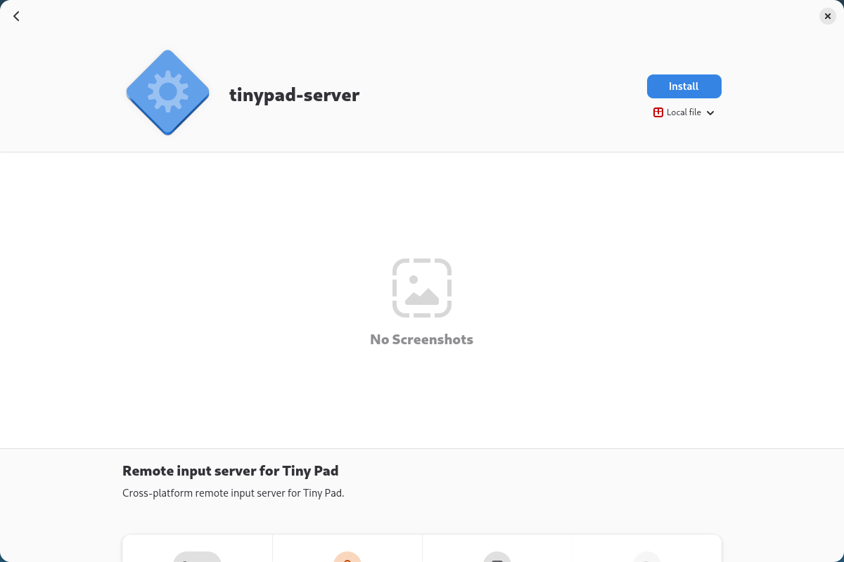 GNOME Software showing ilopad-server from a local file with the Install button