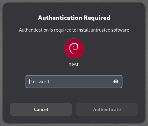 Authentication Required dialog asking for a password to install the software