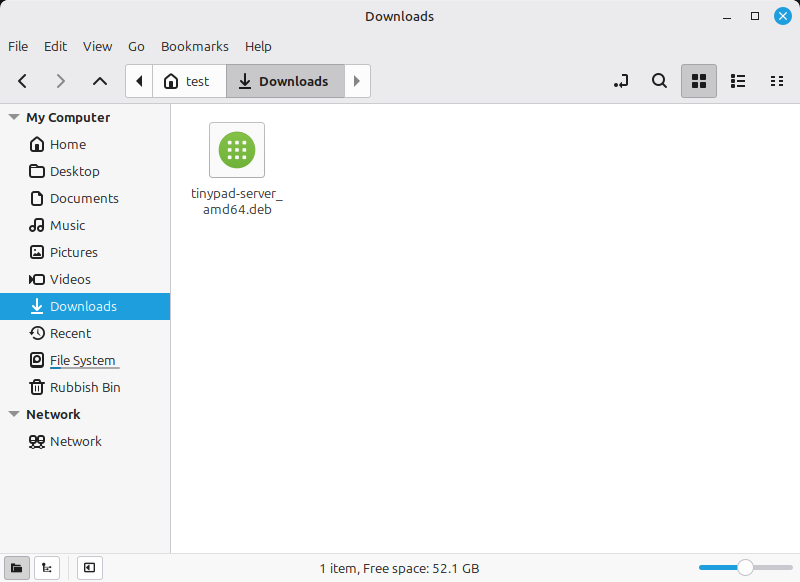 The Ilopad .deb package shown in the Files app Downloads folder on Linux Mint