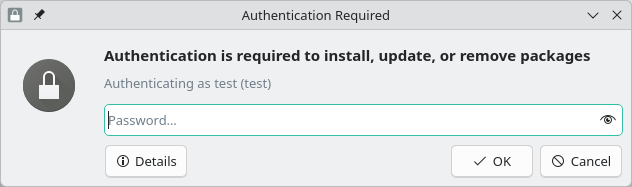 Authentication Required dialog asking for a password to install packages