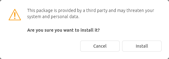 App Center dialog: Are you sure you want to install it? with the Cancel and Install buttons