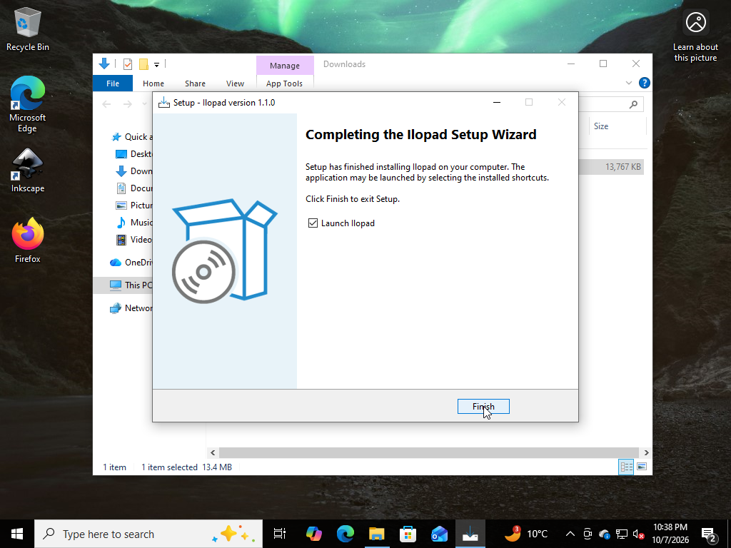 Completing the Ilopad Setup Wizard page with Launch Ilopad ticked