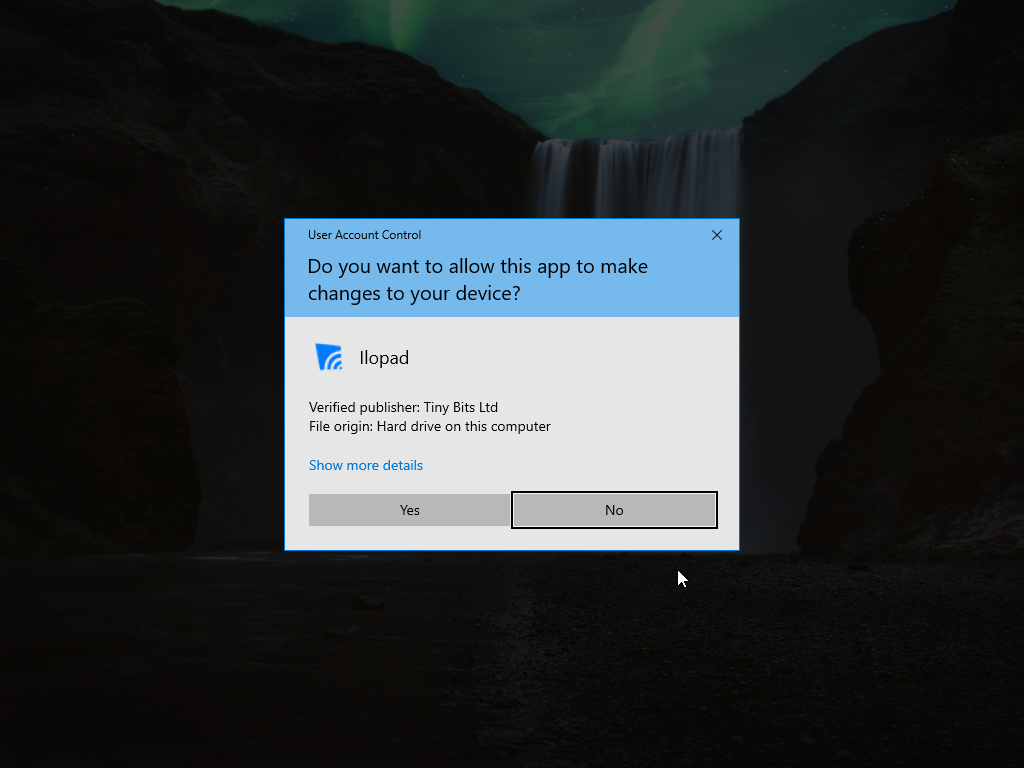 User Account Control prompt asking to allow Ilopad, verified publisher Tiny Bits Ltd, to make changes to your device
